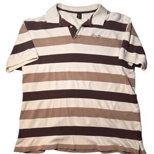 Sean John Mens XXXL Striped Polo Shirt Brown Cream Cotton Y2K Hip Hop